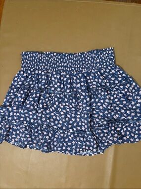 aerie Blue Floral Smocked Tiered Mini Skirt